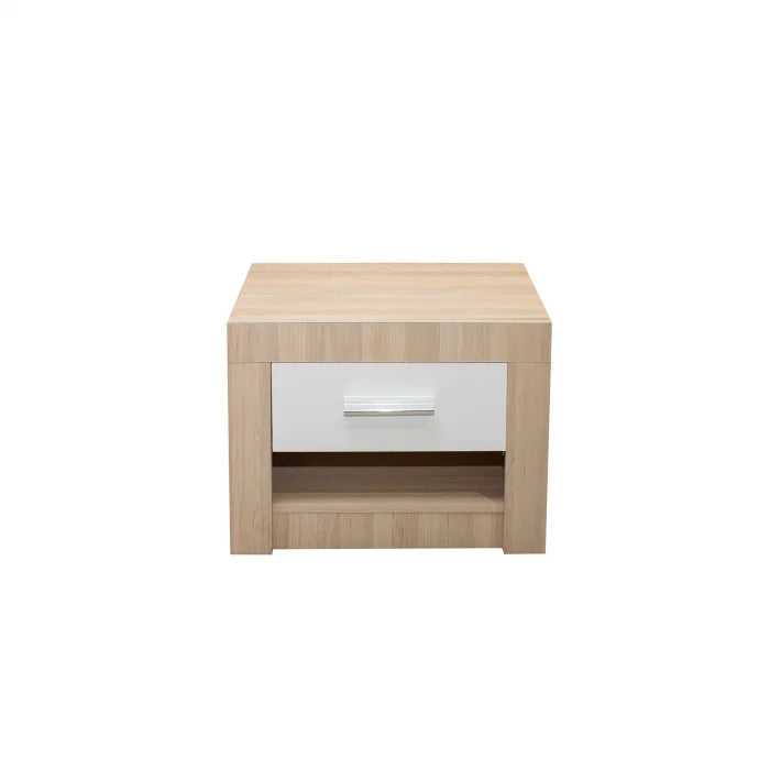Noptiera Oslo, 1 Sertar, Kiruna + Alb Lucios, 53x35x43 Cm