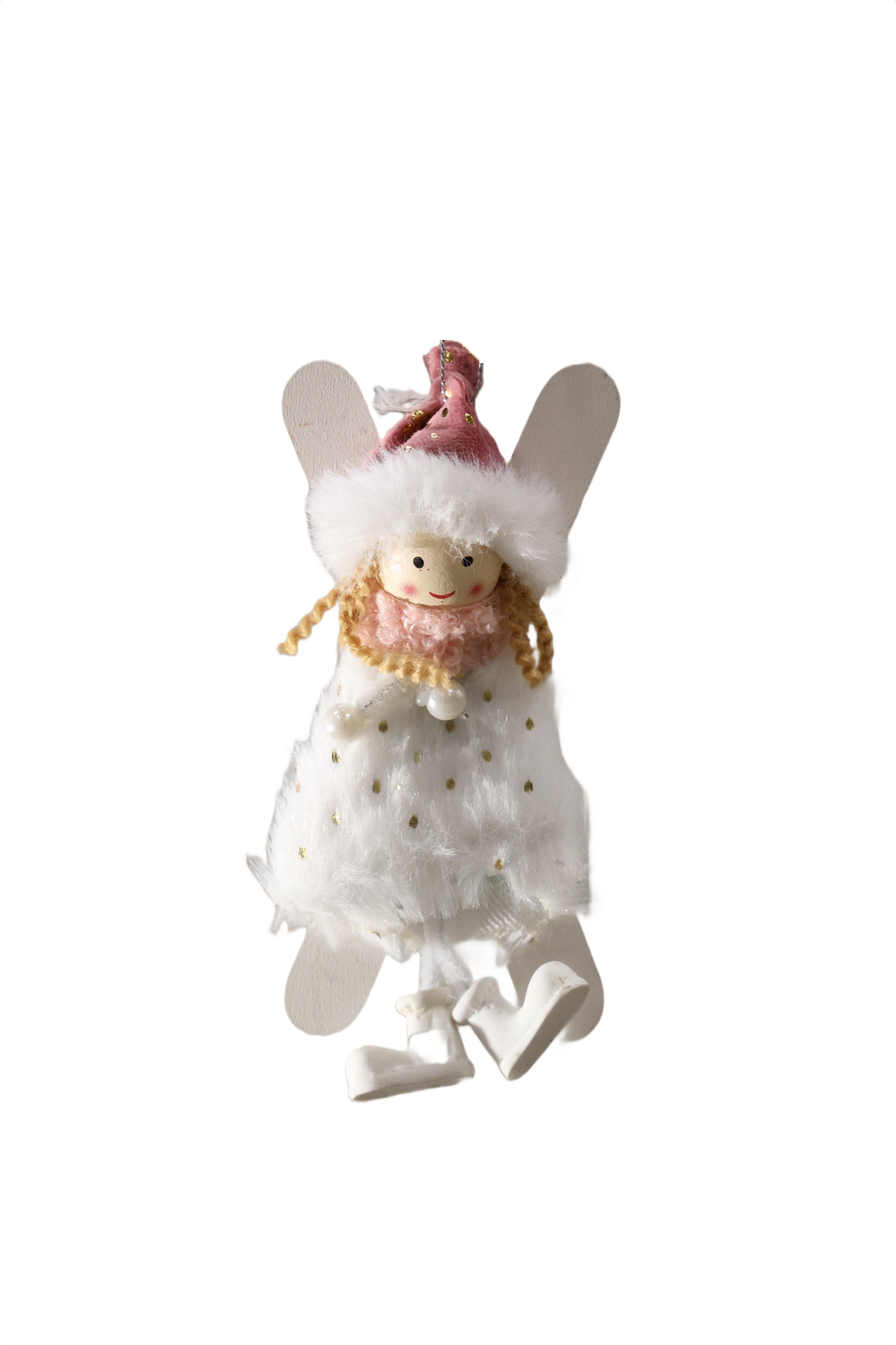 Xmas Figurina De Agatat Copii Cu Schiuri Alb Roz Ab