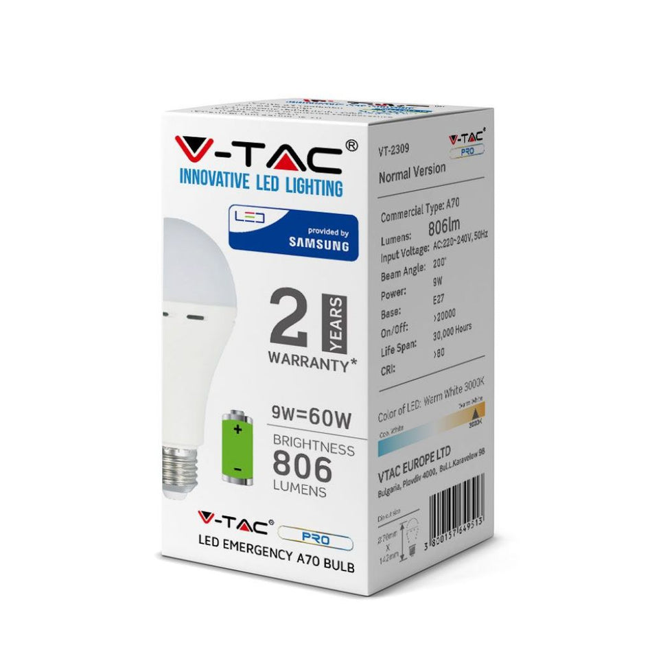 Bec Led A70 Cu Acumulator E27 9w