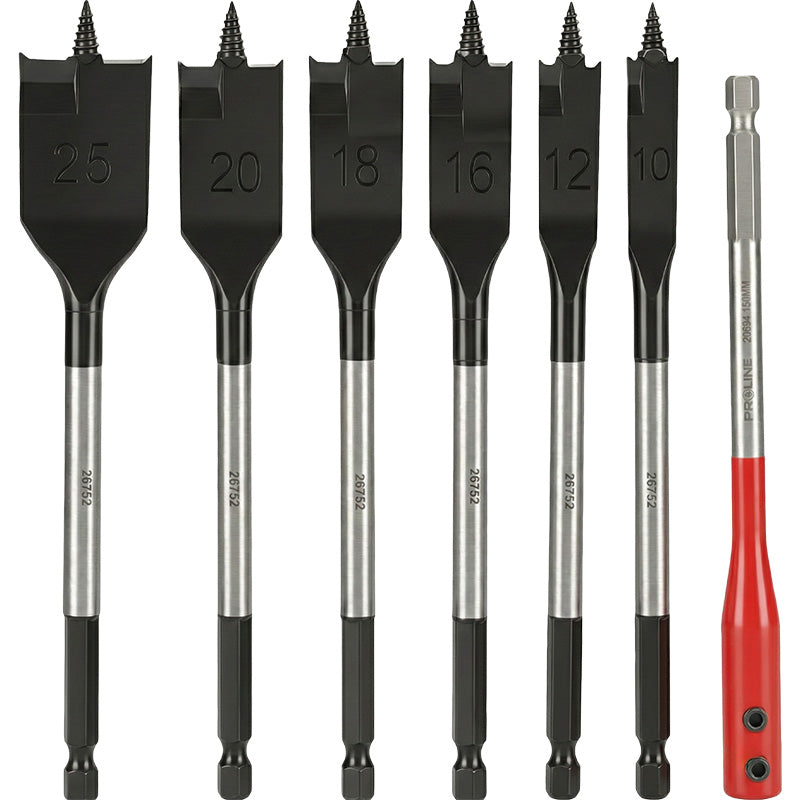 Set burghie lemn plate cu vârf șfredel 7 piese PROLINE 26752