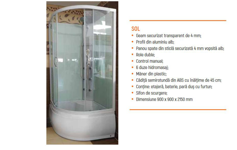 Cabina Dus Hidromasaj Sol 900 Mm X 900 Mm