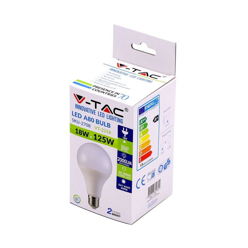 Bec LED E27 A80 18W Alb cald V-TAC