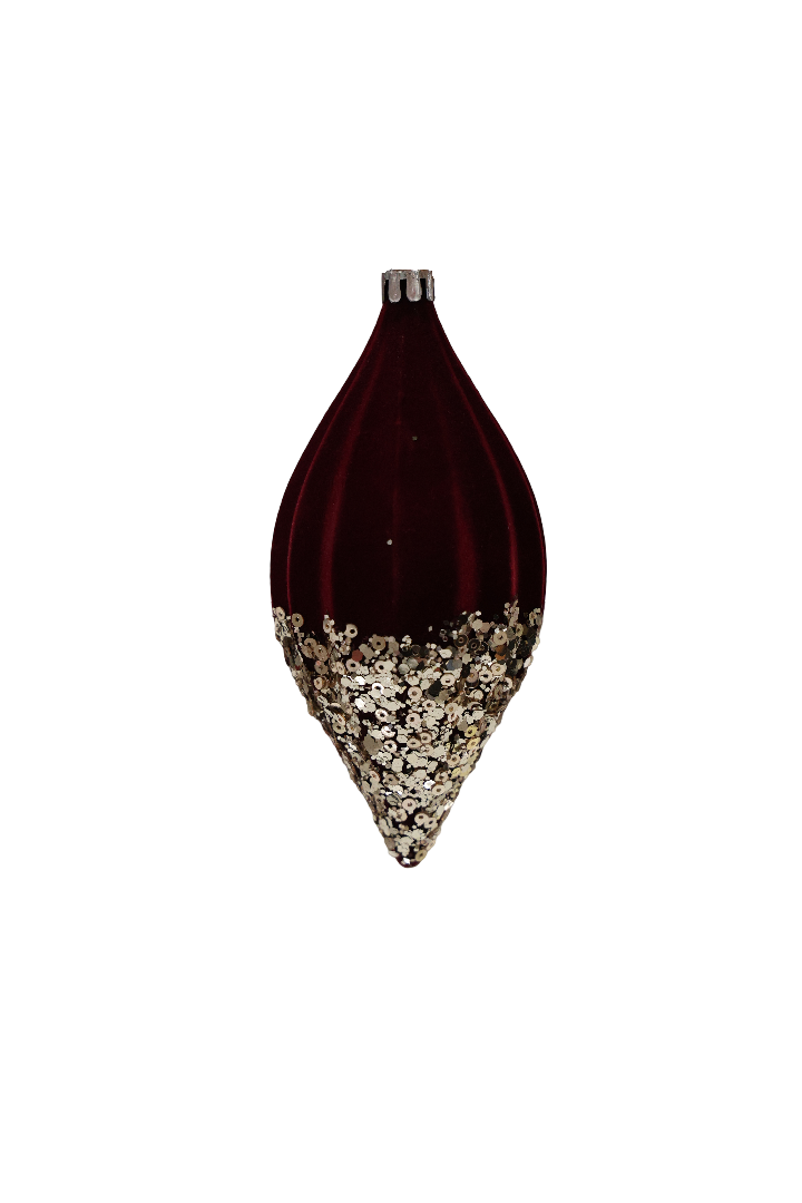 Xmas Ornament De Agatat Glob Fus Rosu/crem Din Plastic Cu Paiete