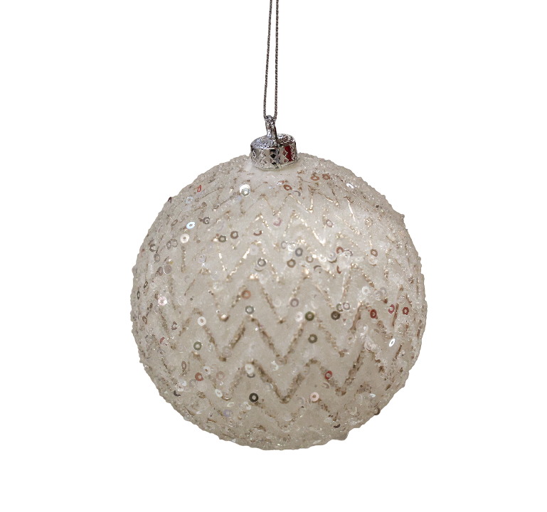 XMAS ORNAMENT GLOB ALB CU PATINA ARGINTIE