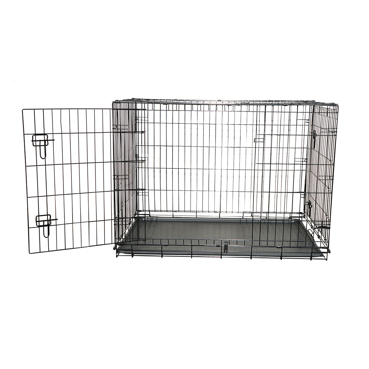 Cusca transport animale pliabila din metal cu 2 usi, tava detasabila si maner 122x75.5x84cm
