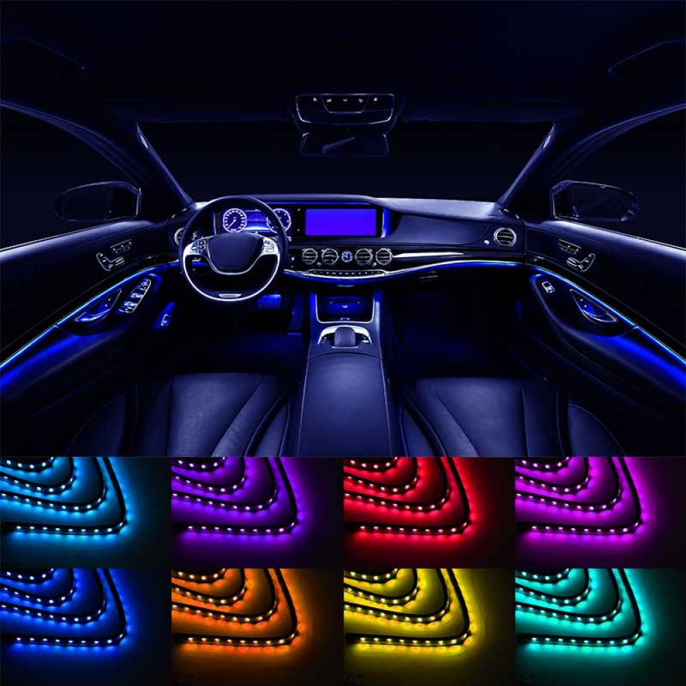 Bandă LED lumini ambientale auto 12 V, 9 W, control muzical, cu telecomandă RGB BK79087