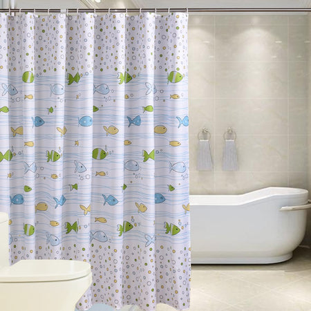 Perdea de duș Ermetiq FISHES din PEVA de 180 × 200 cm cu inele din plastic
