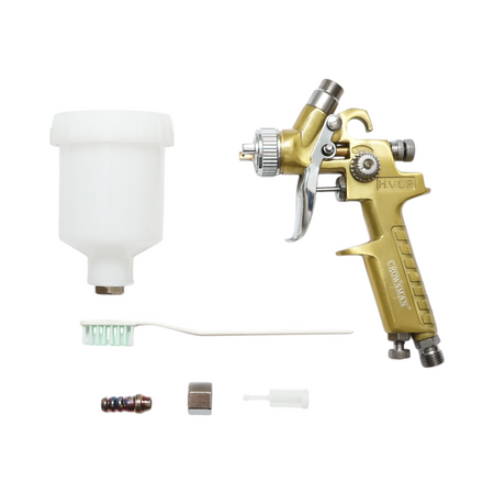 Pistol de vopsit cu aer comprimat 100ml, debit 70-110ml/min, duza 0.8mm, presiune max. 3.5 bar Crownman