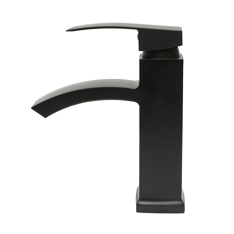 Baterie Lavoar Tip Cascada, Monocomanda, Finisaj Negru Mat, Aliaj Zinc