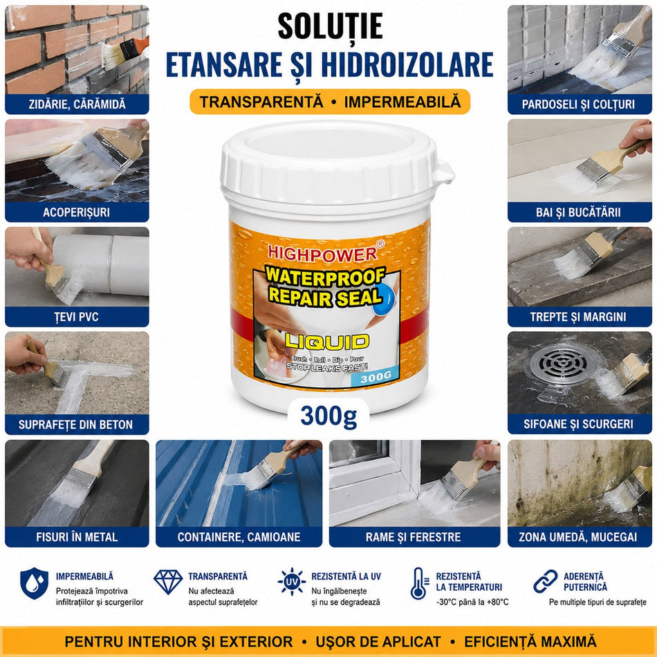 Soluție de impermeabilizare din cauciuc lichid transparent de 300 g HighPower AAA146