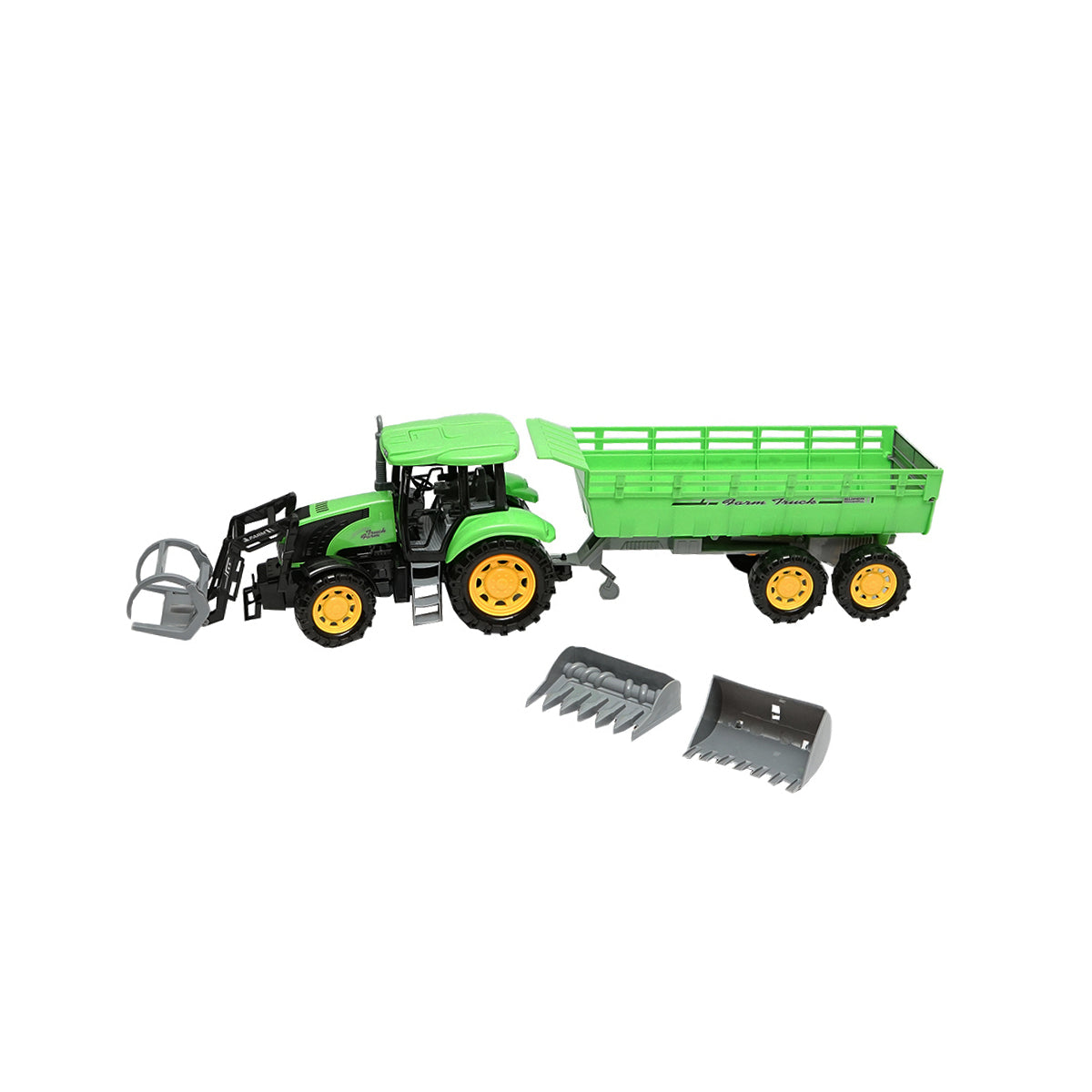 Jucarie Tractor Cu Incarcator Frontal Si Remorca