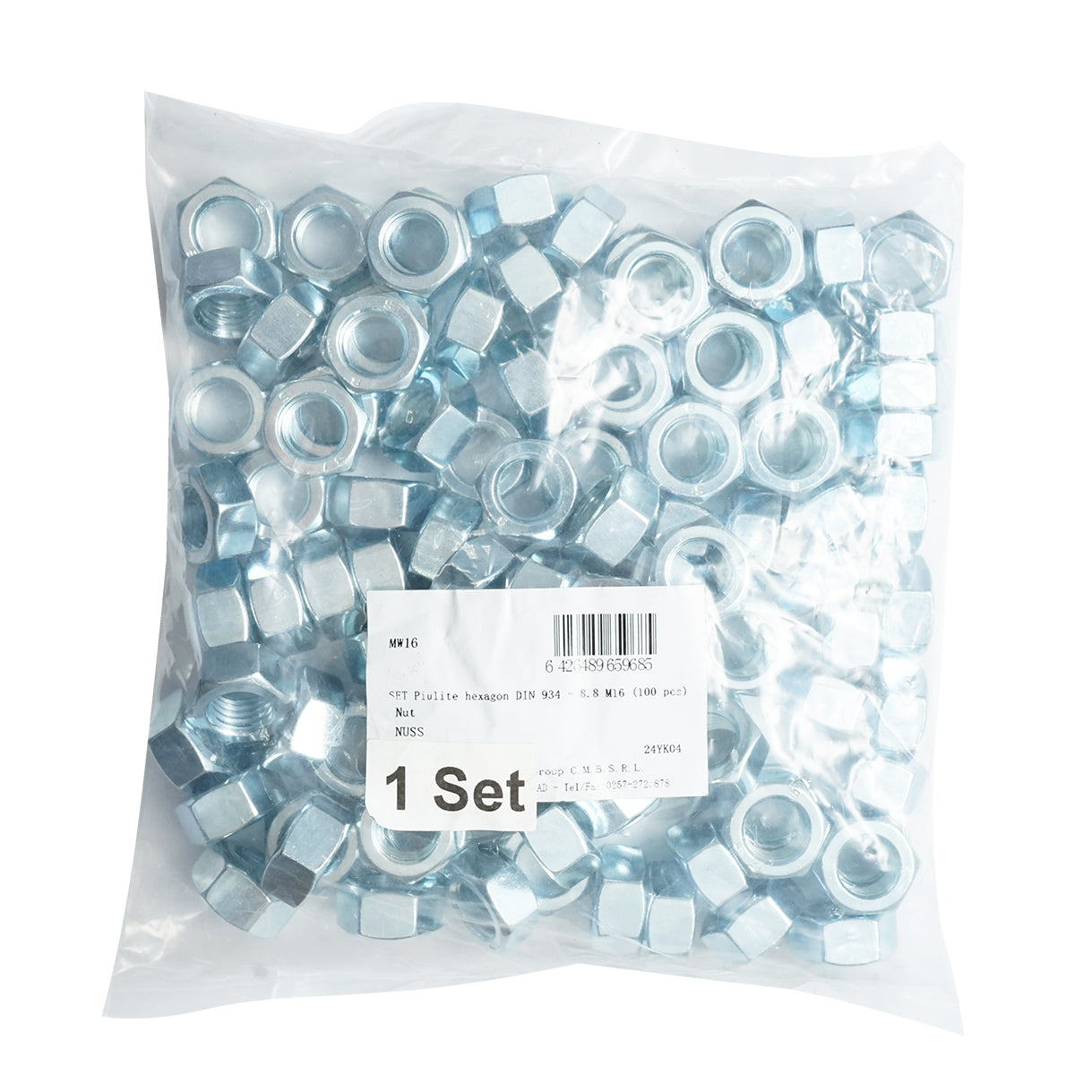 Set de 100 piulițe hexagonale M16 DIN 934 clasa 8.8 DISMW16