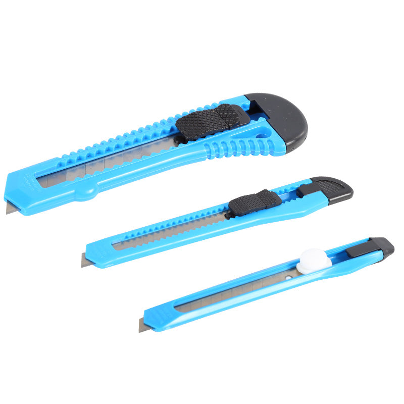 Set 3 cuttere plastic cu lame glisante, corp plastic, blocator - MEGA 30203