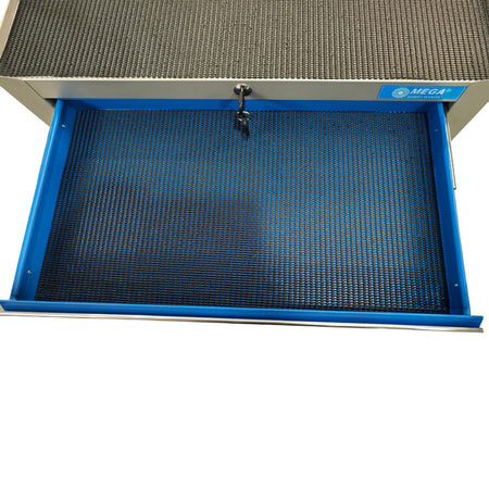 Dulap scule mobil cu 7 sertare, 615×330×770 mm, blat cauciuc, roți pivotante, MEGA 33137