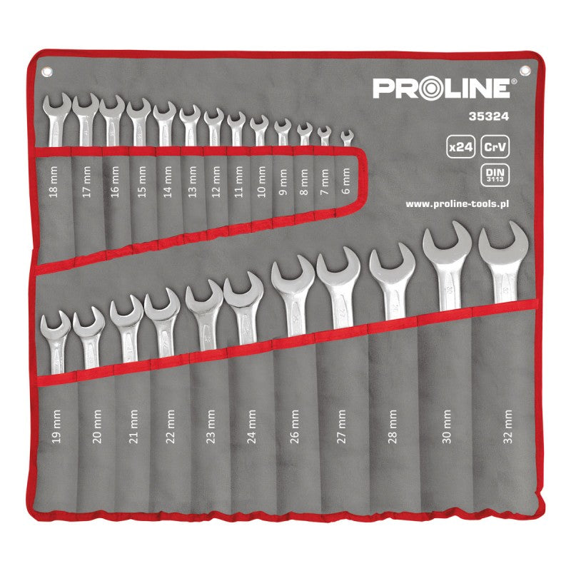 Set chei combinate CR-VA, forjate 6-32 mm, 24 piese, suprafață cromată PROLINE 35324