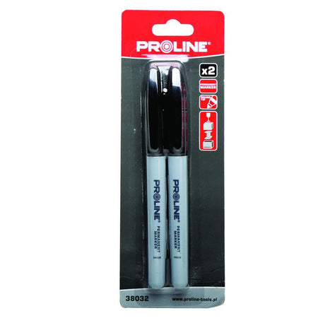 Set 2 markere negre permanente cu vârf rotund, pentru diverse suprafețe PROLINE 38032