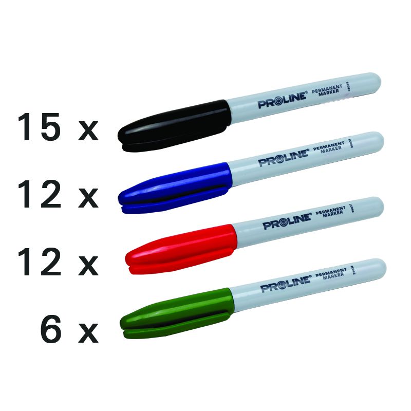 Markere lungi color permanente 45/set, 4 culori, vârf rotund PROLINE 38033