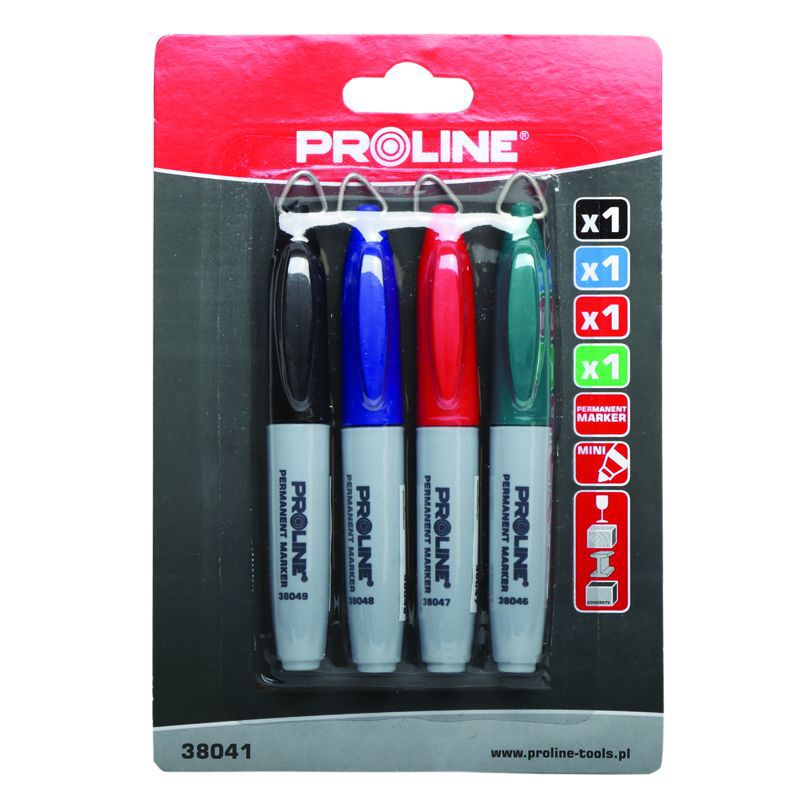 Markere permanente mini, 4 culori, pentru metal, plastic, lemn, beton PROLINE 38041