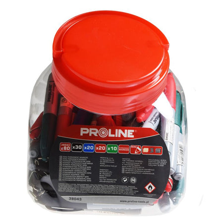 Markere scurte color (N-30/A-20/R-20/V-10), 80/set, mini, 4 culori, capac cu agatator PROLINE 38043