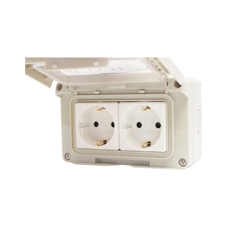 Priza Schuko Dubla Aplicata Pt,mpamantare Si Protectie Ip55, 16a, 250v