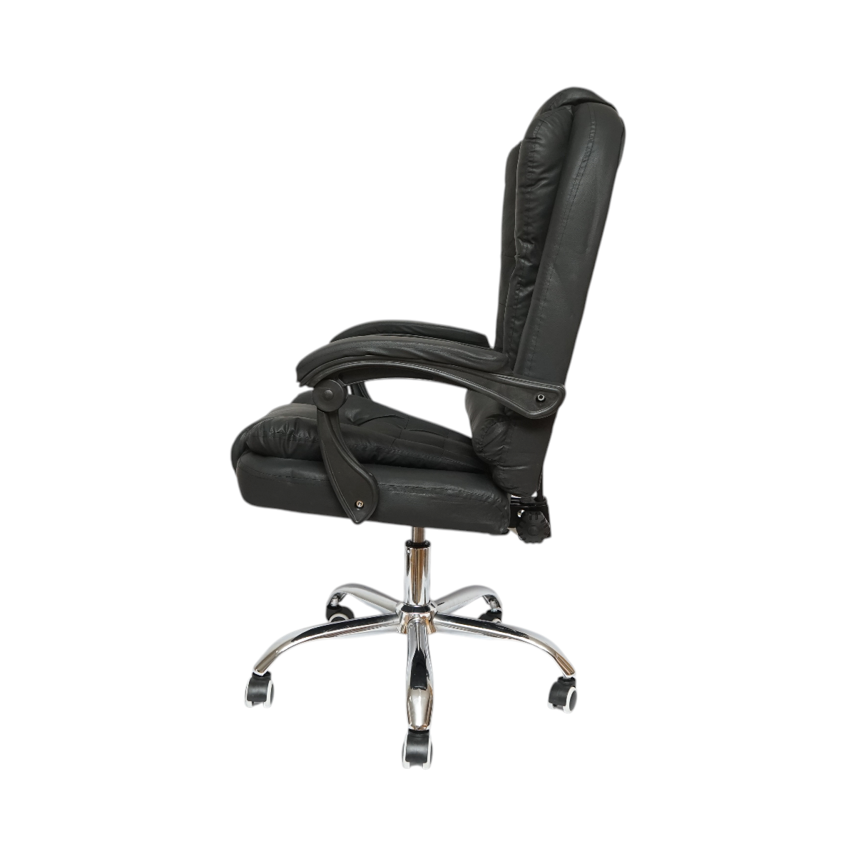 Scaun de birou ergonomic directorial cu suport lombar, piele ecologică neagră, spătar și înălțime reglabile BK99243