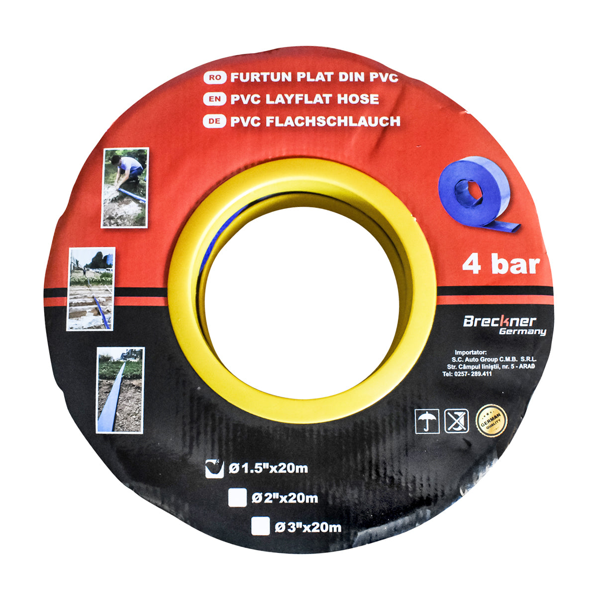 Furtun plat din PVC 20 m pentru irigații Breckner Germany