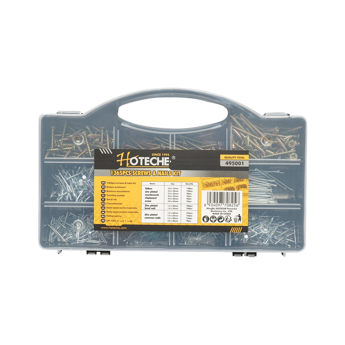 Trusă cuie și șuruburi 1365 piese, fixare lemn, Hoteche BK77656