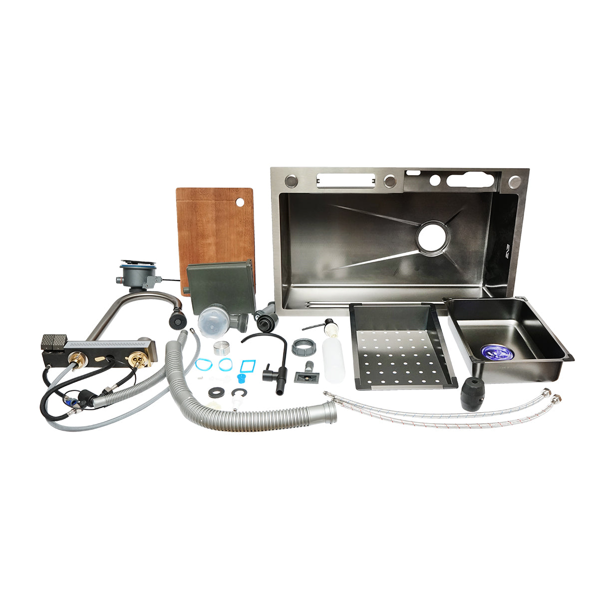 Chiuveta bucatarie multifunctionala, otel inoxidabil, afisaj digital temperatura, spalator pahare, accesorii incluse, dimensiune 75x46cm