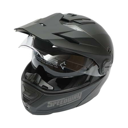 Casca motocross integrala negru mat cu viziera transparenta si ochelari de soare, marimea XL Lion