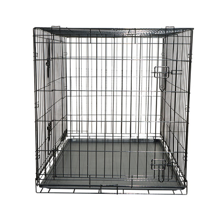 Cusca transport animale pliabila din metal cu 2 usi, tava detasabila si maner 90x60x67cm