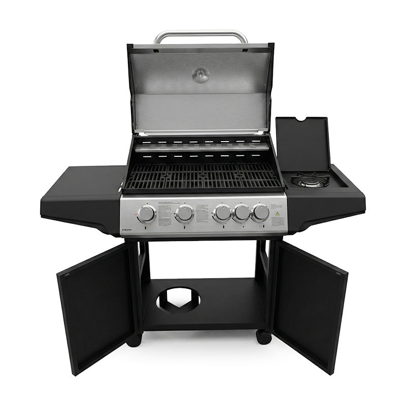 Grătar gaz cu 4+1 arzătoare, grilaje din fontă, construcție premium, suprafață 71 × 40 cm, PROLINE 40212
