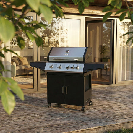 Grătar gaz cu 4+1 arzătoare, grilaje din fontă, construcție premium, suprafață 71 × 40 cm, PROLINE 40212