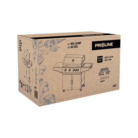 Grătar gaz cu 4+1 arzătoare, grilaje din fontă, construcție premium, suprafață 71 × 40 cm, PROLINE 40212