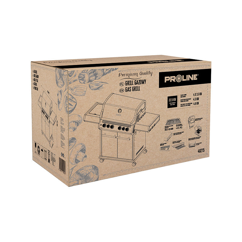 Grill gaz premium cu 6 arzătoare, rotisor, LED, 22,5 kW PROLINE 40215