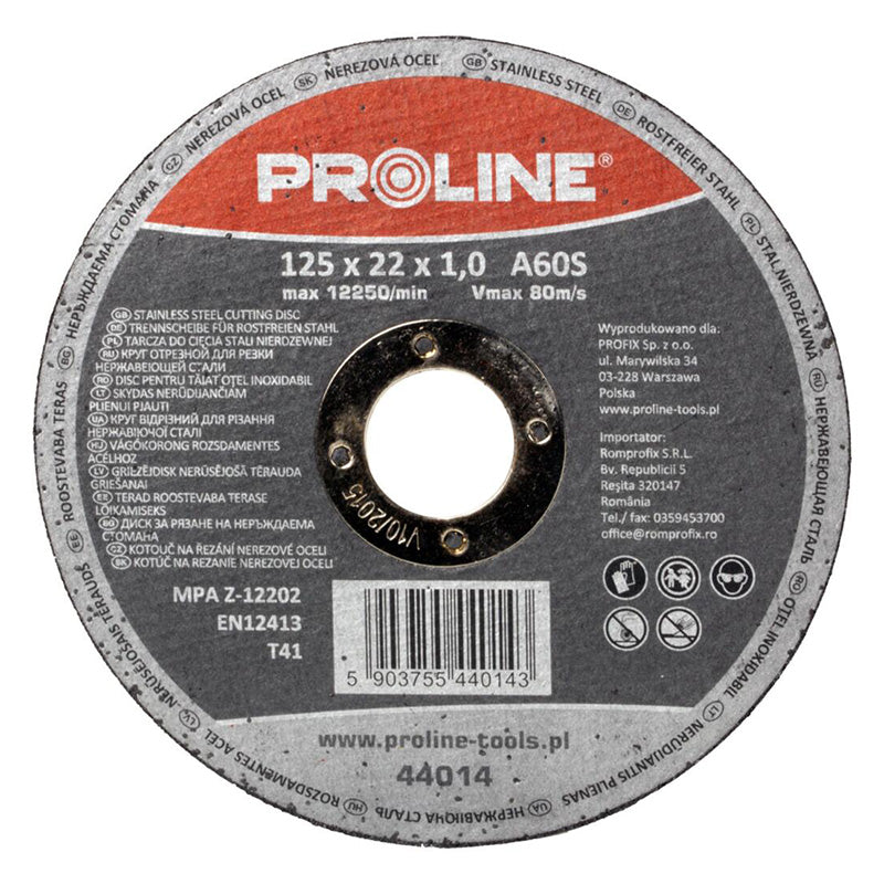 Disc debitare inox 125×1,0 mm tip T41 set 10 bucăți în casetă PROLINE 44014P