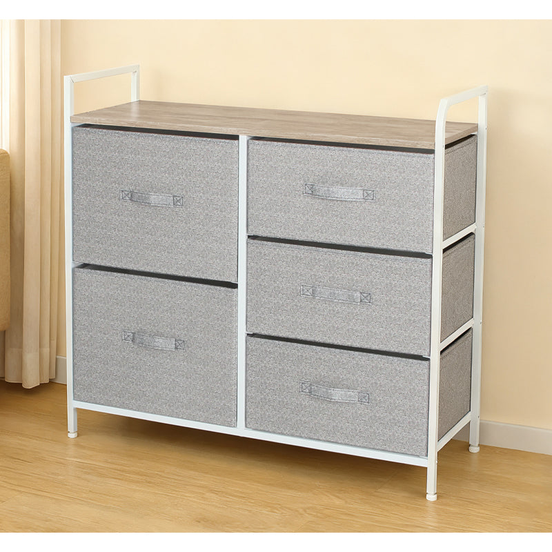 Comodă 5 sertare textile, 83 × 29 × 77 cm, gri/alb, MDF, uz casnic RPX-COM 46567R