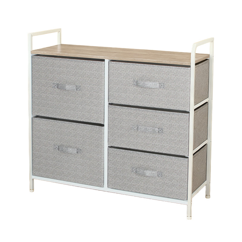 Comodă 5 sertare textile, 83 × 29 × 77 cm, gri/alb, MDF, uz casnic RPX-COM 46567R