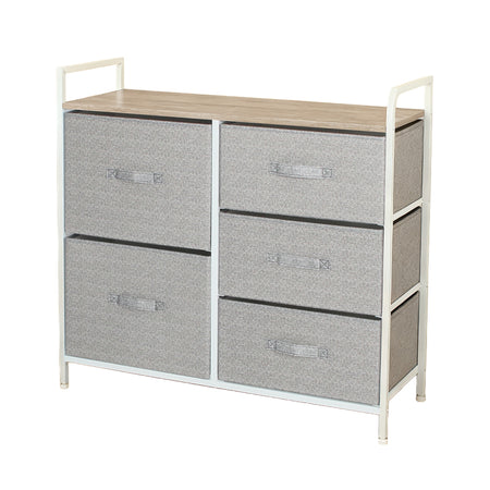 Comodă 5 sertare textile, 83 × 29 × 77 cm, gri/alb, MDF, uz casnic RPX-COM 46567R