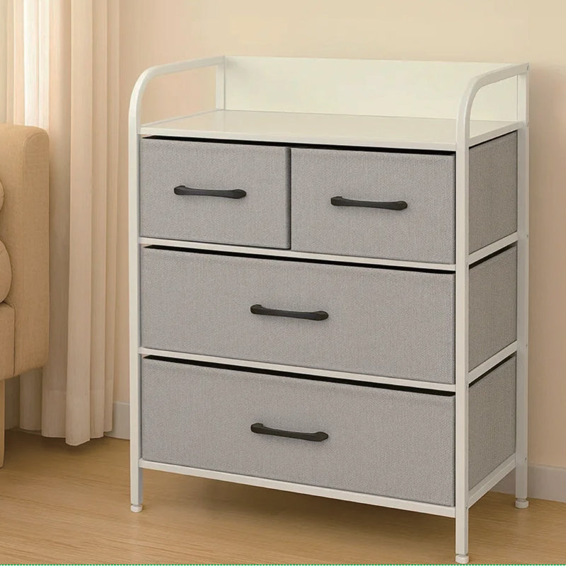 Comodă 4 sertare textile gri/alb, 58 × 29 × 79 cm, MDF, uz casnic, RPX-COM 46570R