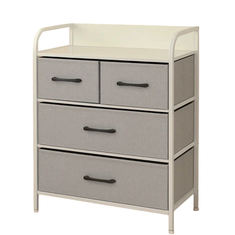 Comodă 4 sertare textile gri/alb, 58 × 29 × 79 cm, MDF, uz casnic, RPX-COM 46570R