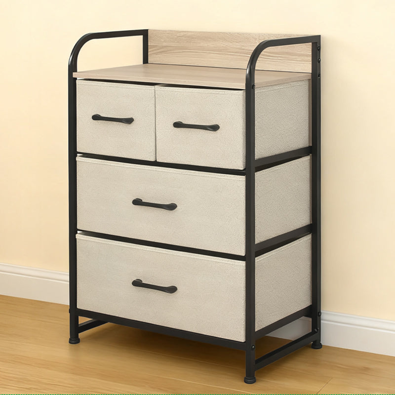 Comodă cu 4 sertare textile, 58 × 29 × 79 cm, bej/negru, uz interior RPX-COM 46571R