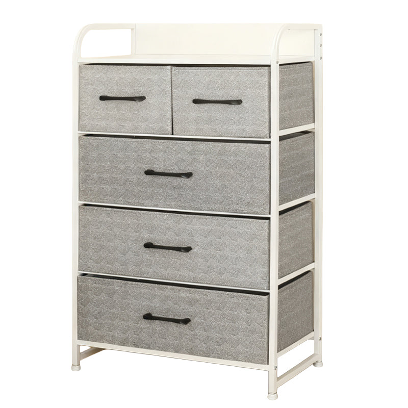 Comodă 5 sertare textile gri/alb, 58 × 29 × 99 cm, uz casnic RPX-COM 46572R