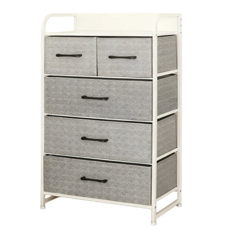 Comodă 5 sertare textile gri/alb, 58 × 29 × 99 cm, uz casnic RPX-COM 46572R