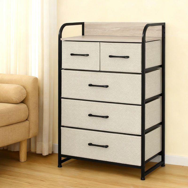 Comodă 5 sertare textilă 58 × 29 × 99 cm bej/negru RPX-COM 46573R