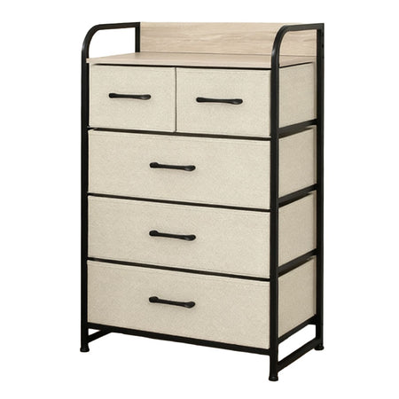 Comodă 5 sertare textilă 58 × 29 × 99 cm bej/negru RPX-COM 46573R