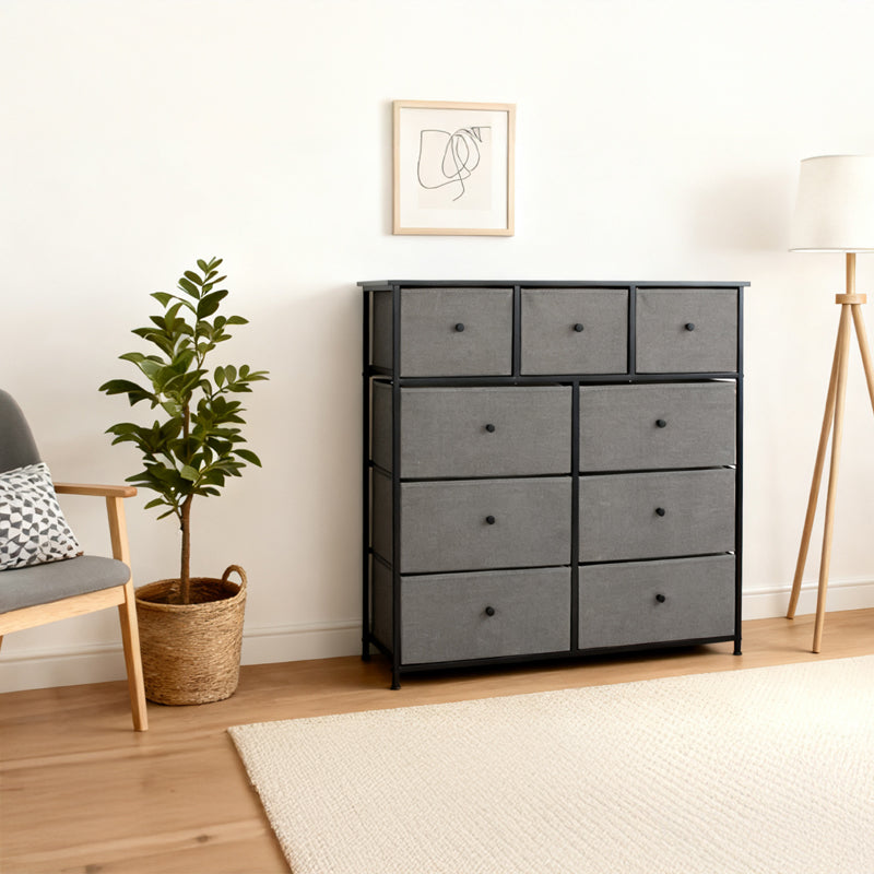 Comodă 9 sertare textilă, 100×30×99 cm, antracit/negru RPX-COM 46575R