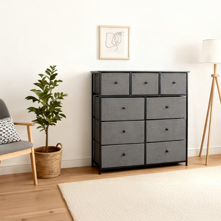 Comodă 9 sertare textilă, 100×30×99 cm, antracit/negru RPX-COM 46575R