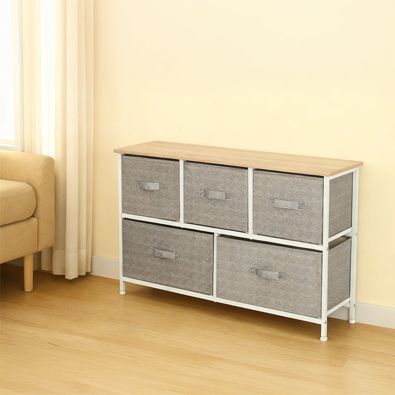 Comodă 5 sertare textilă gri/alb, 100 × 30 × 55 cm, uz casnic, RPX-COM 46576R