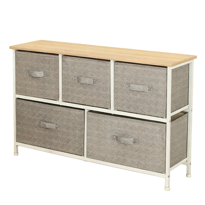 Comodă 5 sertare textilă gri/alb, 100 × 30 × 55 cm, uz casnic, RPX-COM 46576R
