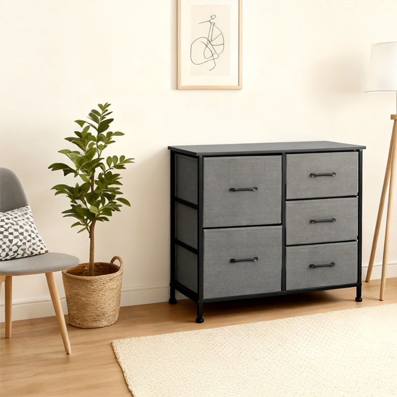 Comodă 5 sertare textile 85×30×73 cm antracit/negru RPX-COM 46577R